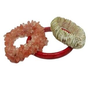 Bracelet Jewelry Lot 3 Pink Plastic Bangles Shell Stretch Rose Quartz Stretch